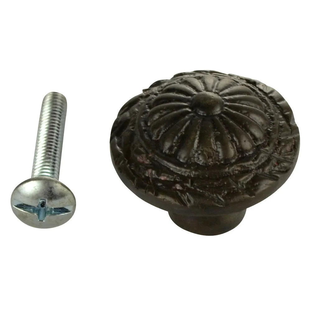 1 1/10 Inch Ornate Round Solid Brass Knob (Oil Rubbed Bronze Finish)