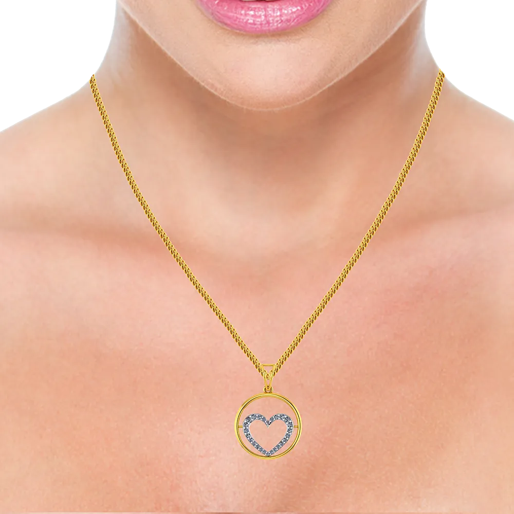 18k Diamond Pendant With Diamond-studded Heart In The Centre Of A Circle