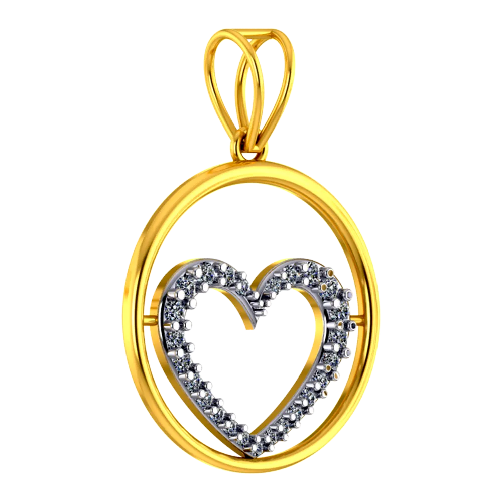 18k Diamond Pendant With Diamond-studded Heart In The Centre Of A Circle