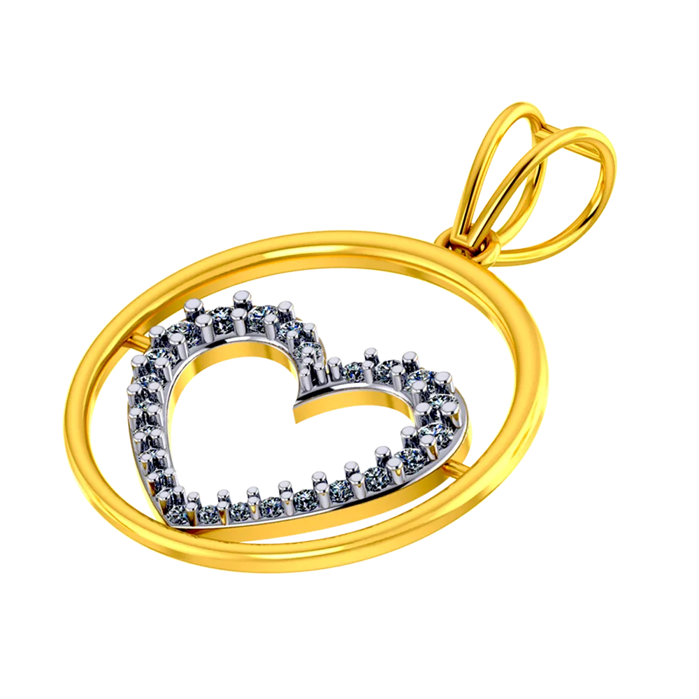 18k Diamond Pendant With Diamond-studded Heart In The Centre Of A Circle
