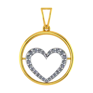 18k Diamond Pendant With Diamond-studded Heart In The Centre Of A Circle