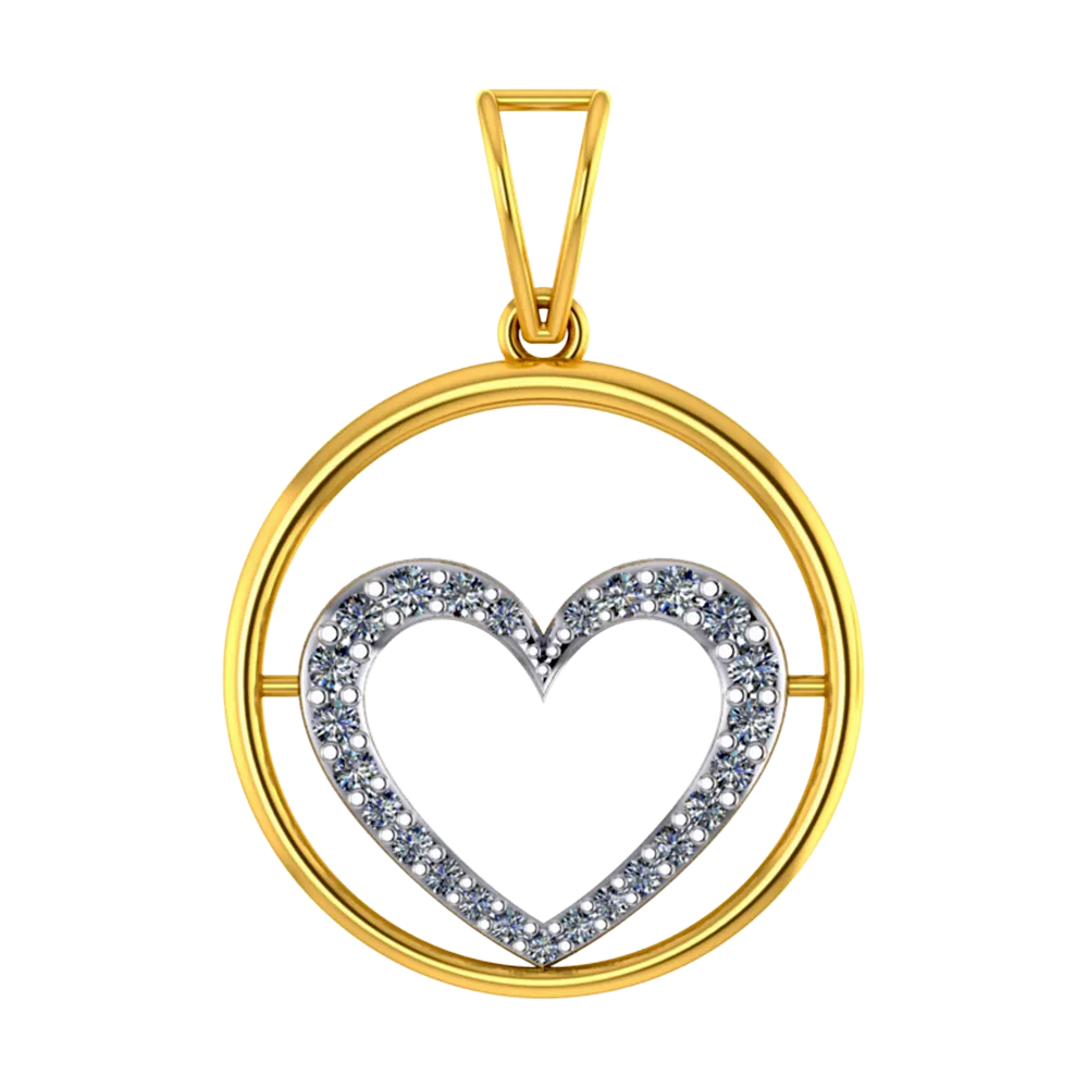 18k Diamond Pendant With Diamond-studded Heart In The Centre Of A Circle