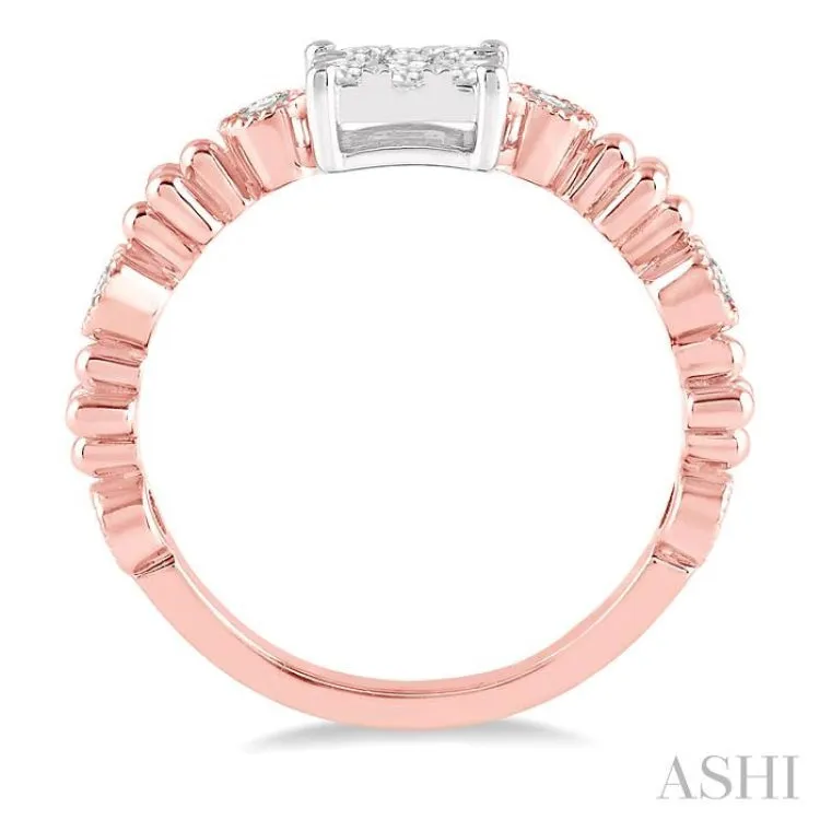 3/8 ct Princess Cut Shape Accentuated Shank Lovebright Diamond Cluster Ring in 14K Rose and White Gold