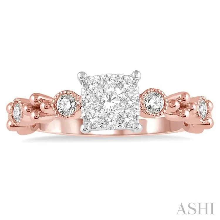 3/8 ct Princess Cut Shape Accentuated Shank Lovebright Diamond Cluster Ring in 14K Rose and White Gold