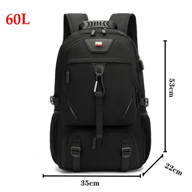 50-70L Travel Backpack For Men Gym Book With Shoe Compartment USB Charging Port