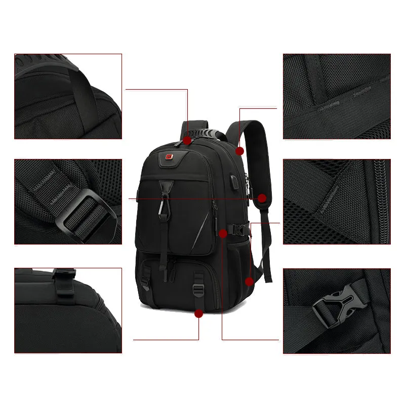 50-70L Travel Backpack For Men Gym Book With Shoe Compartment USB Charging Port