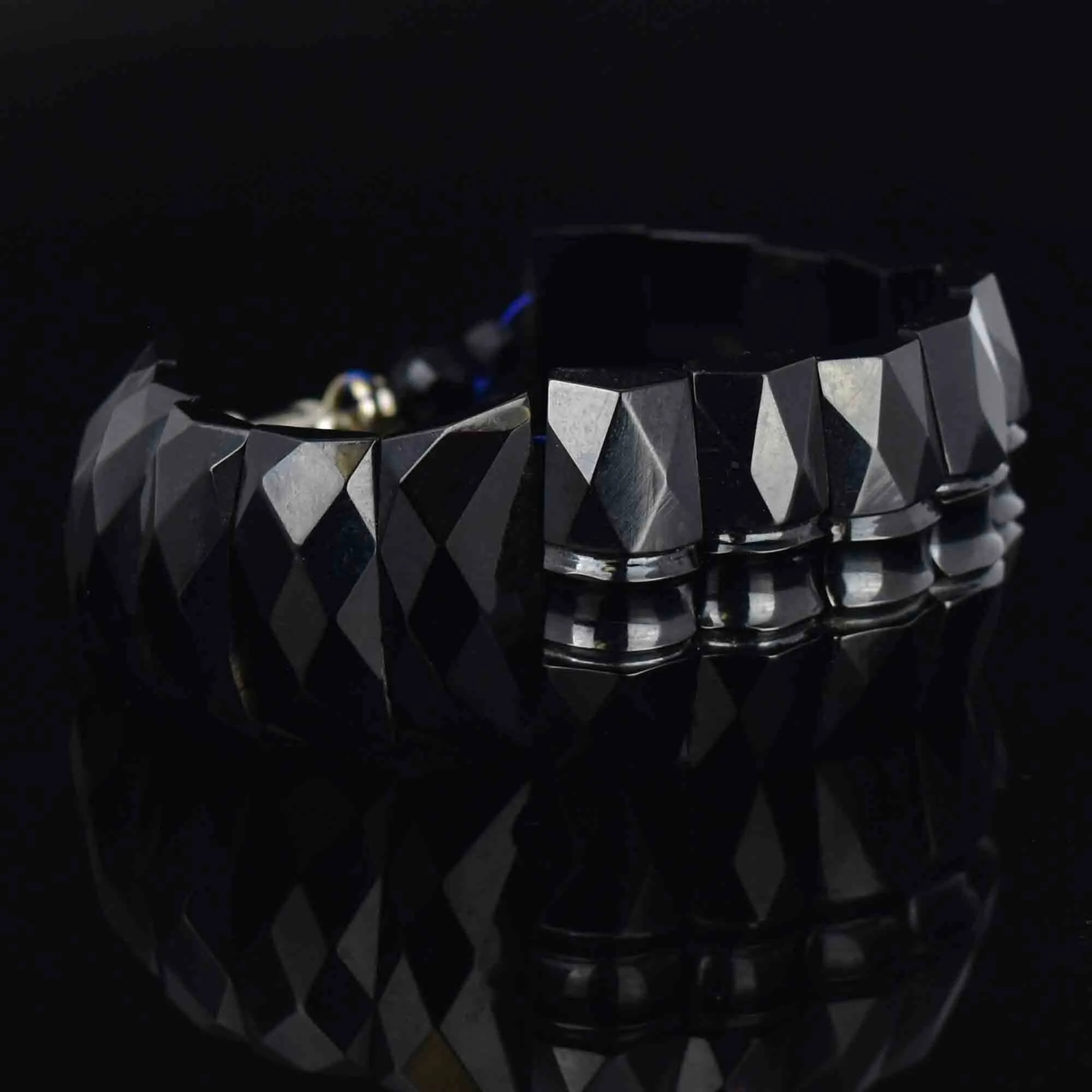 Antique Victorian Geometric Carved Whitby Jet Bracelet