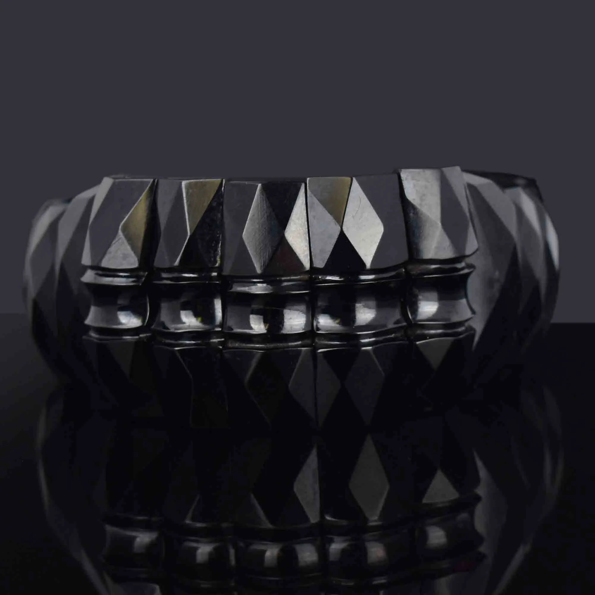 Antique Victorian Geometric Carved Whitby Jet Bracelet