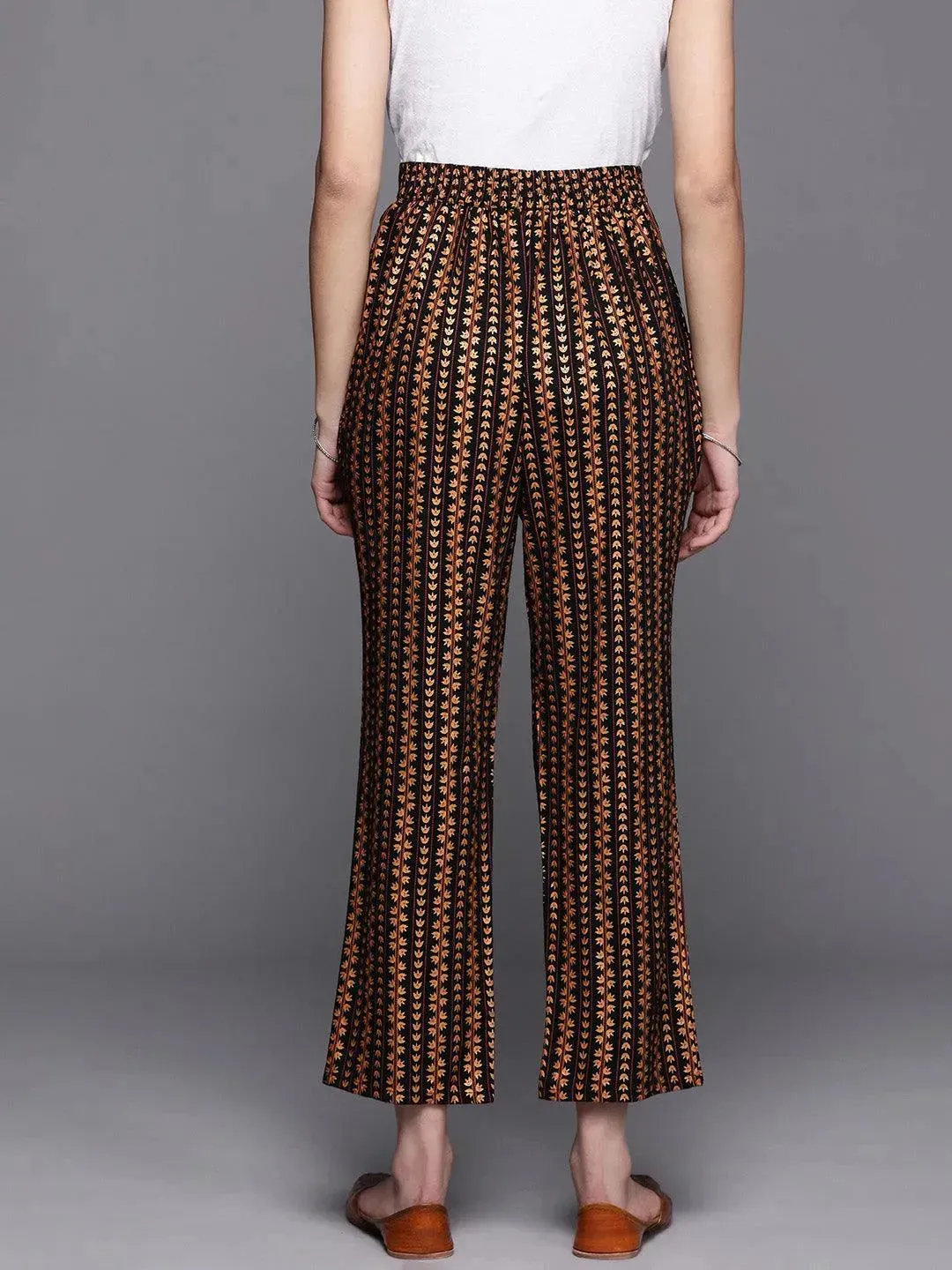 Black Printed Rayon Trousers