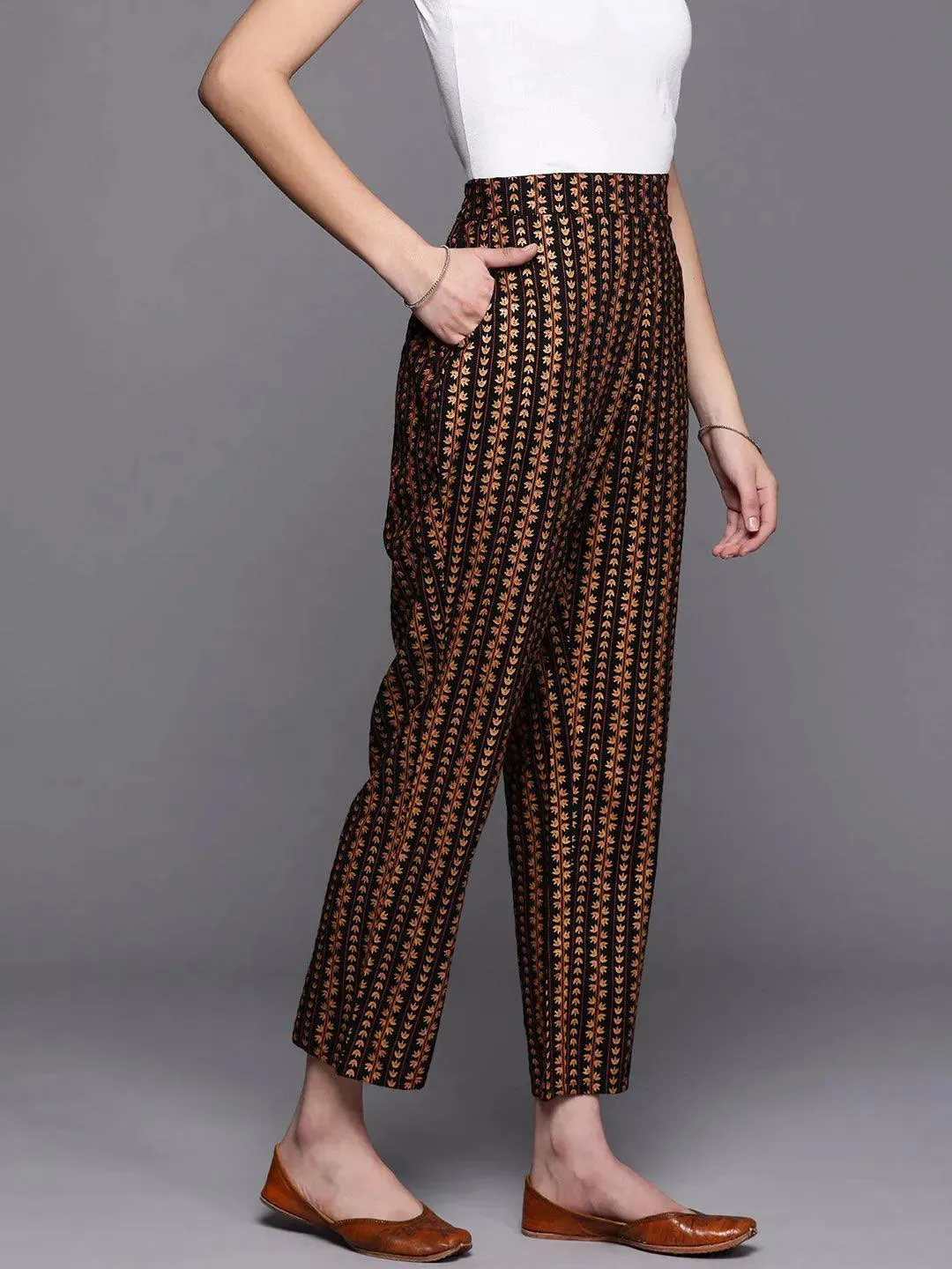 Black Printed Rayon Trousers