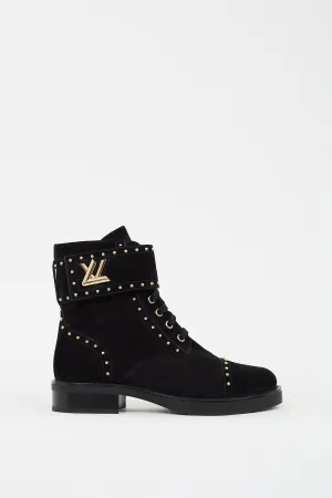 Black Suede Studded Wonderland Flat Ranger Boot