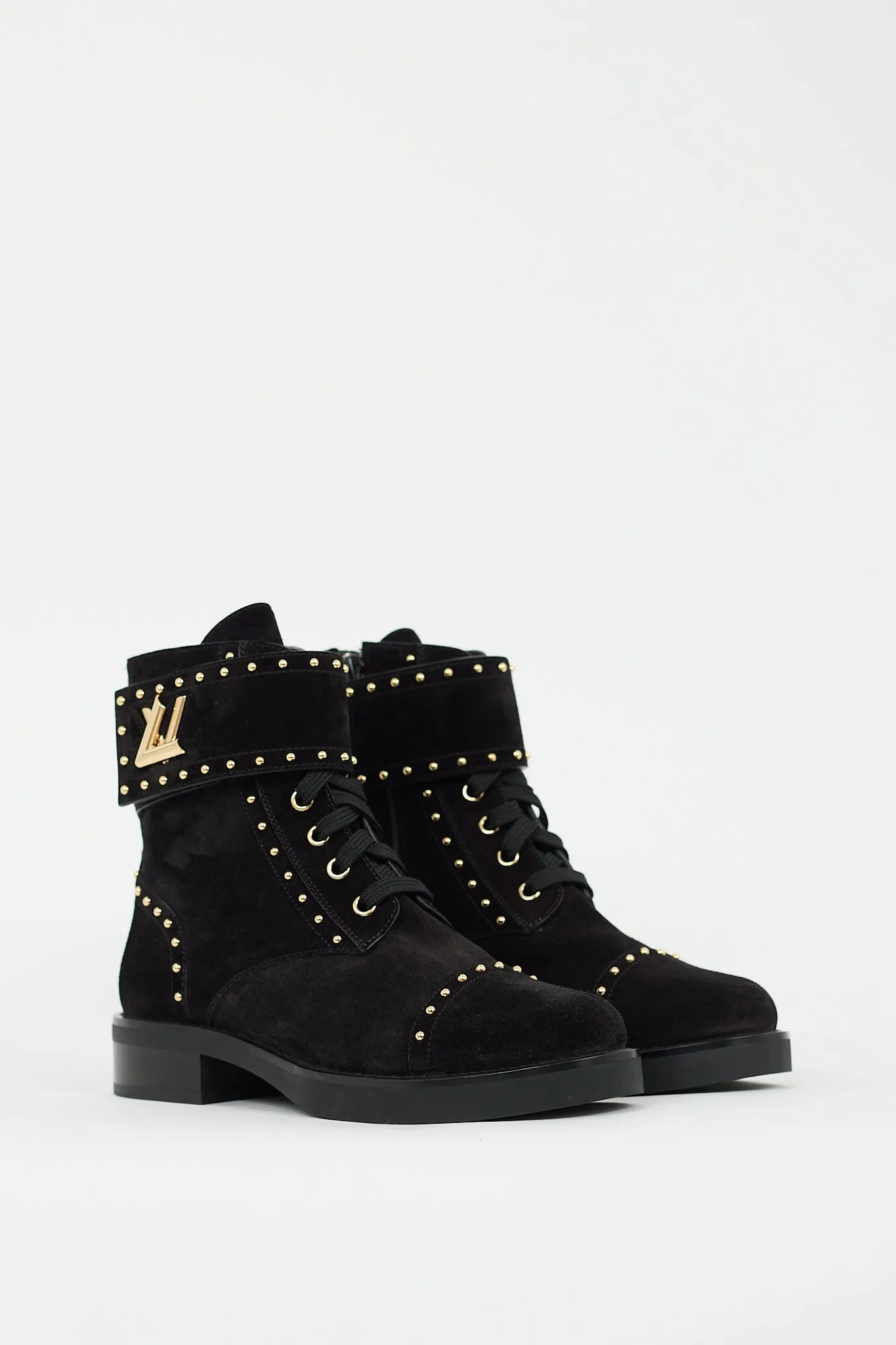 Black Suede Studded Wonderland Flat Ranger Boot