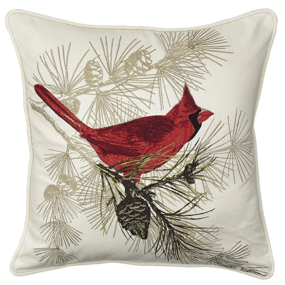 Cardinal Embroidered Feather Down Insert Pillow - 20"  Set of 2 Park Designs