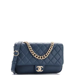 Chain Handle CC Flap Bag Quilted Caviar with Studded Detail Large