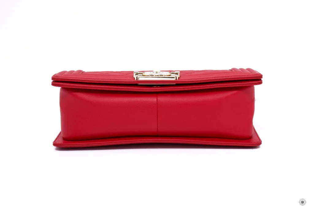 Chanel A67086 Boy Red Calfskin 25 Shoulder Bags Ghw