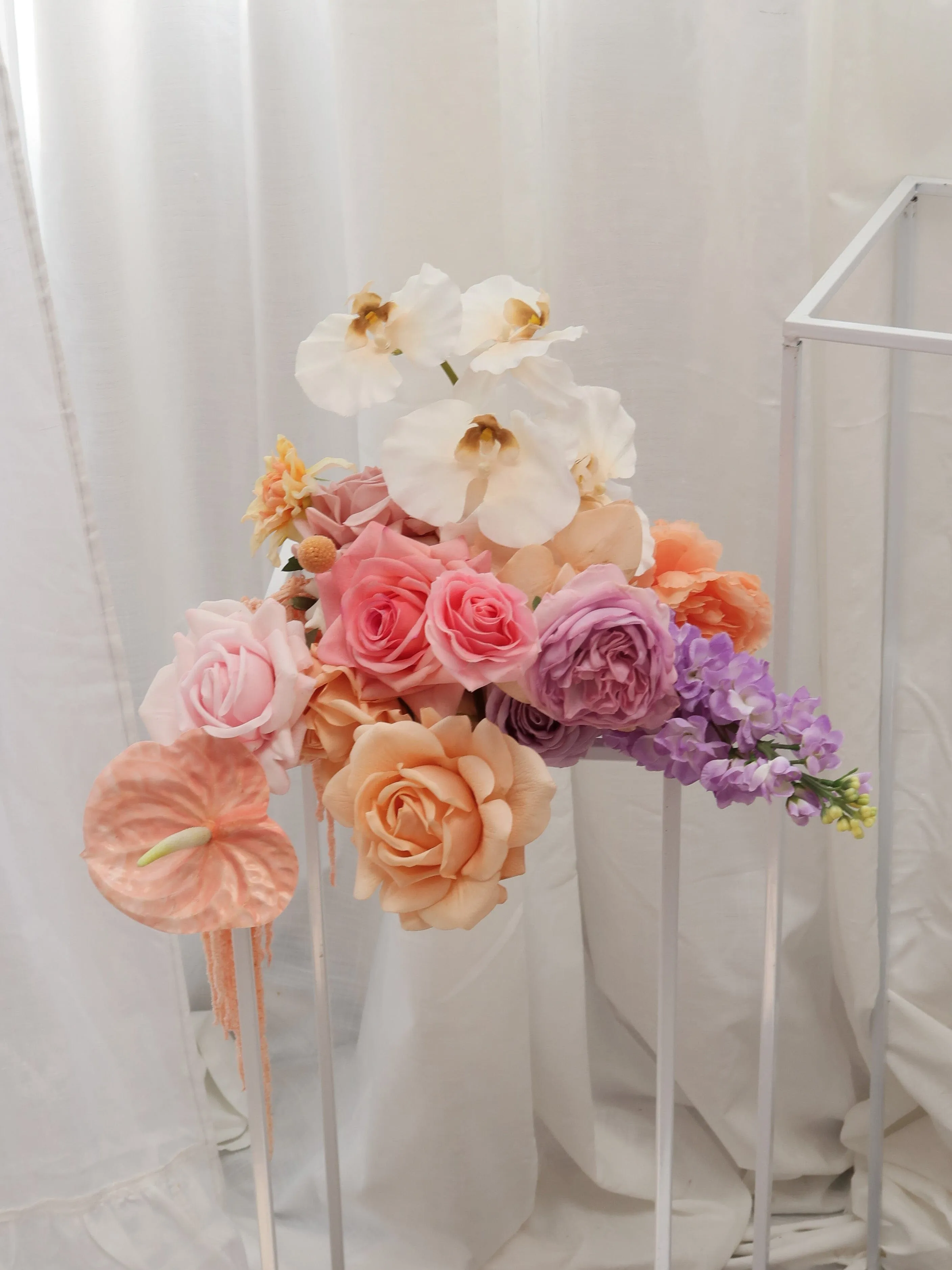 Colourful Artificial Flowers Bridal Bouquet - Pastel Peach & Pink