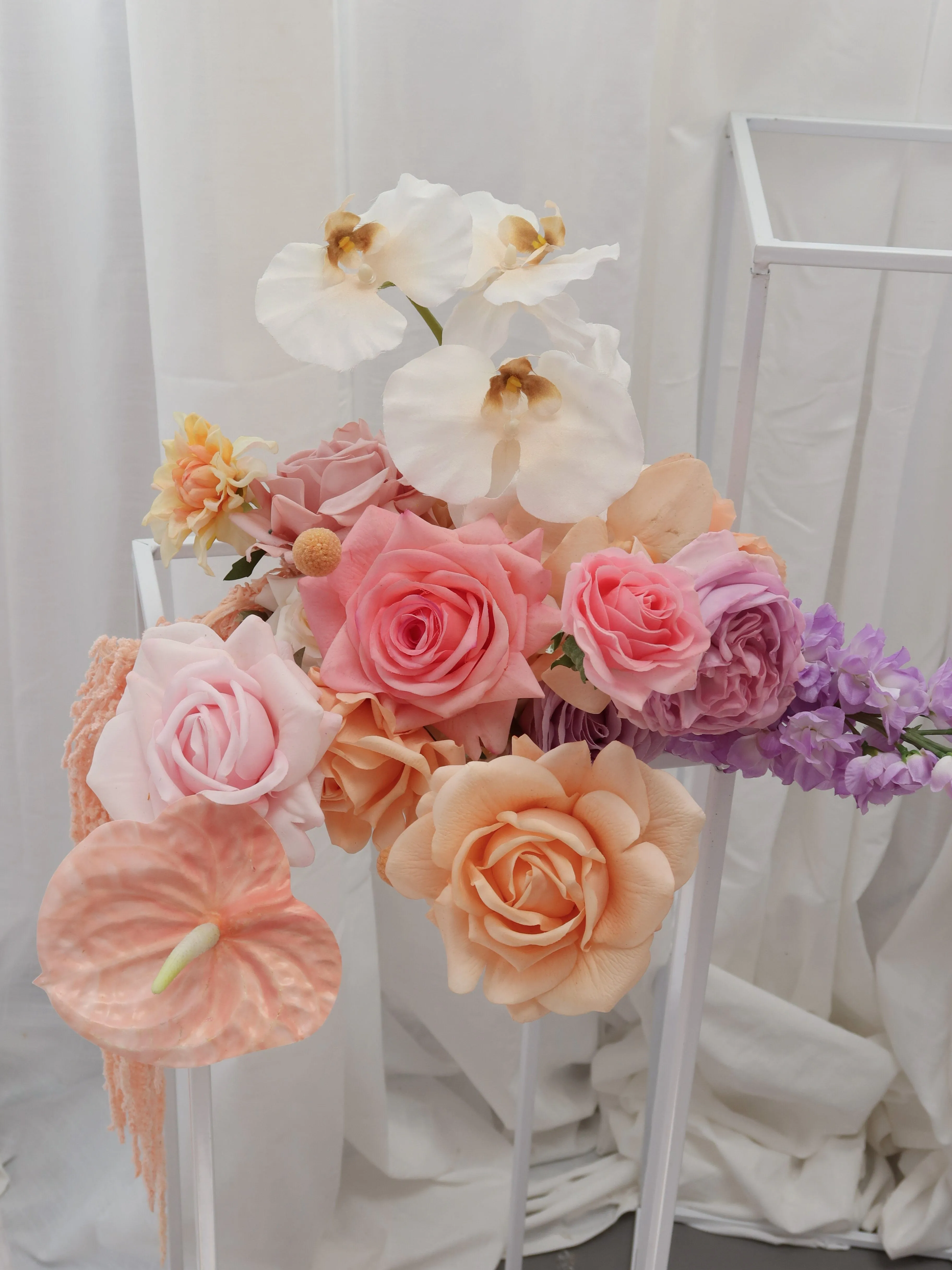 Colourful Artificial Flowers Bridal Bouquet - Pastel Peach & Pink