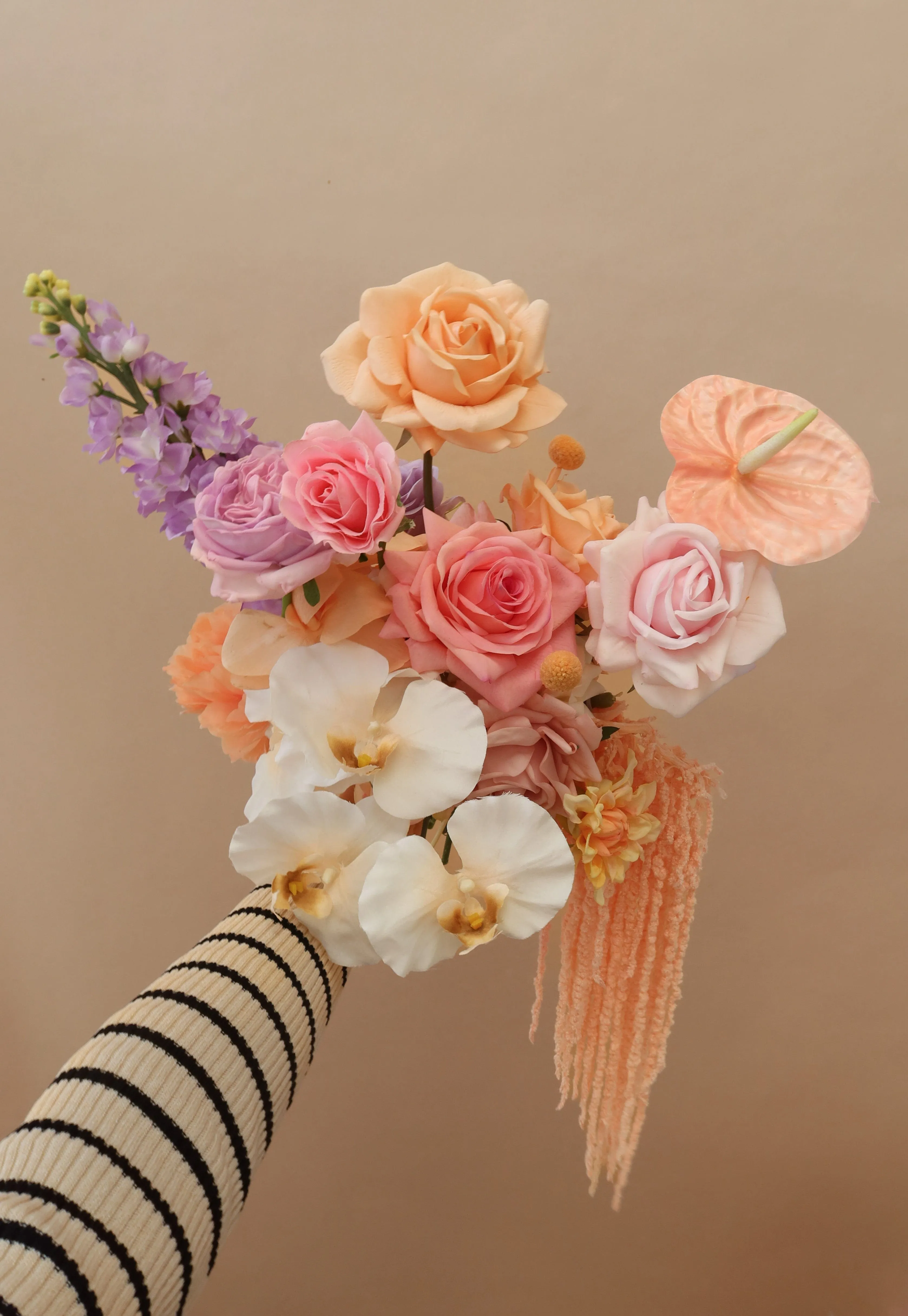 Colourful Artificial Flowers Bridal Bouquet - Pastel Peach & Pink