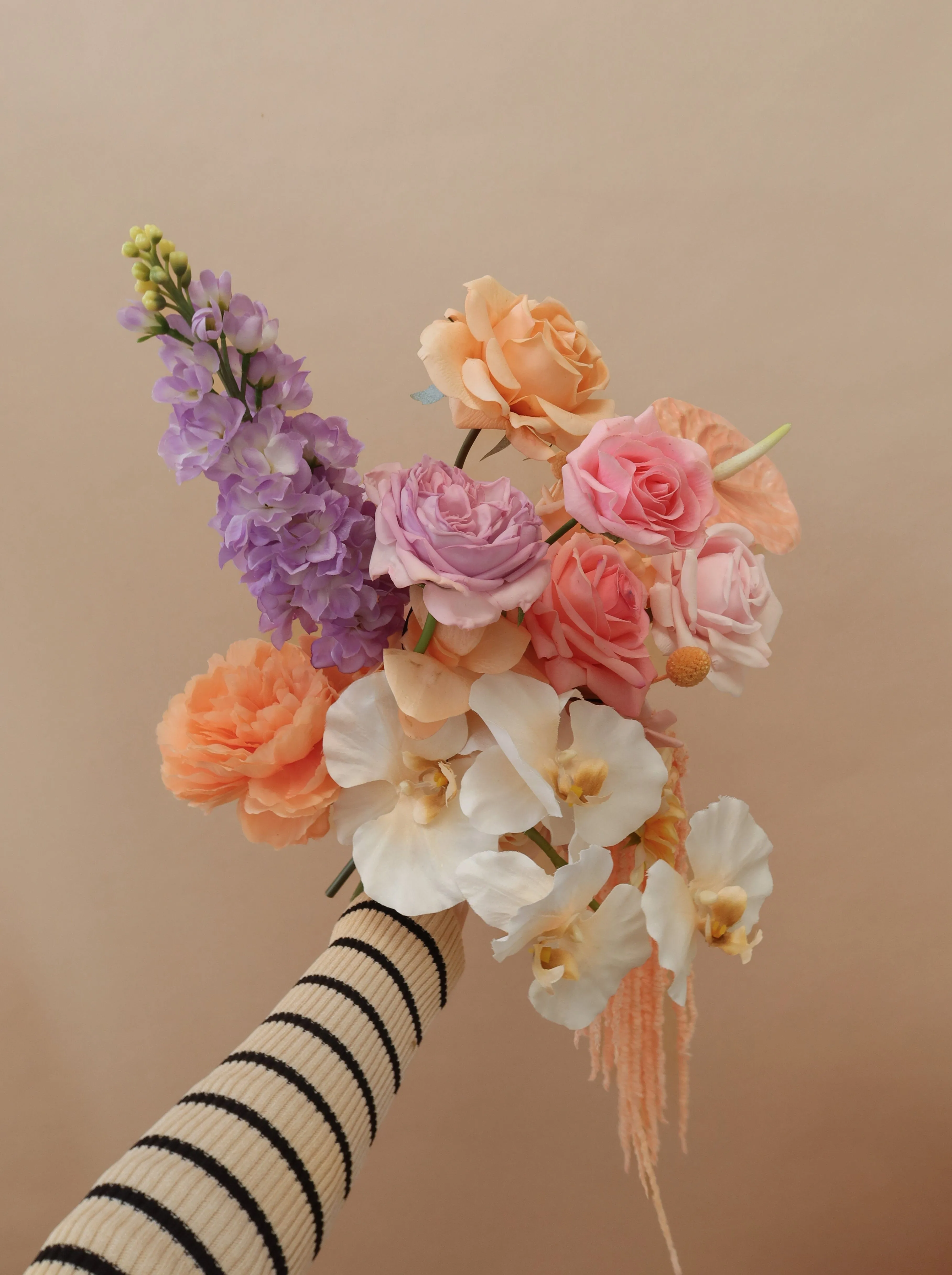 Colourful Artificial Flowers Bridal Bouquet - Pastel Peach & Pink