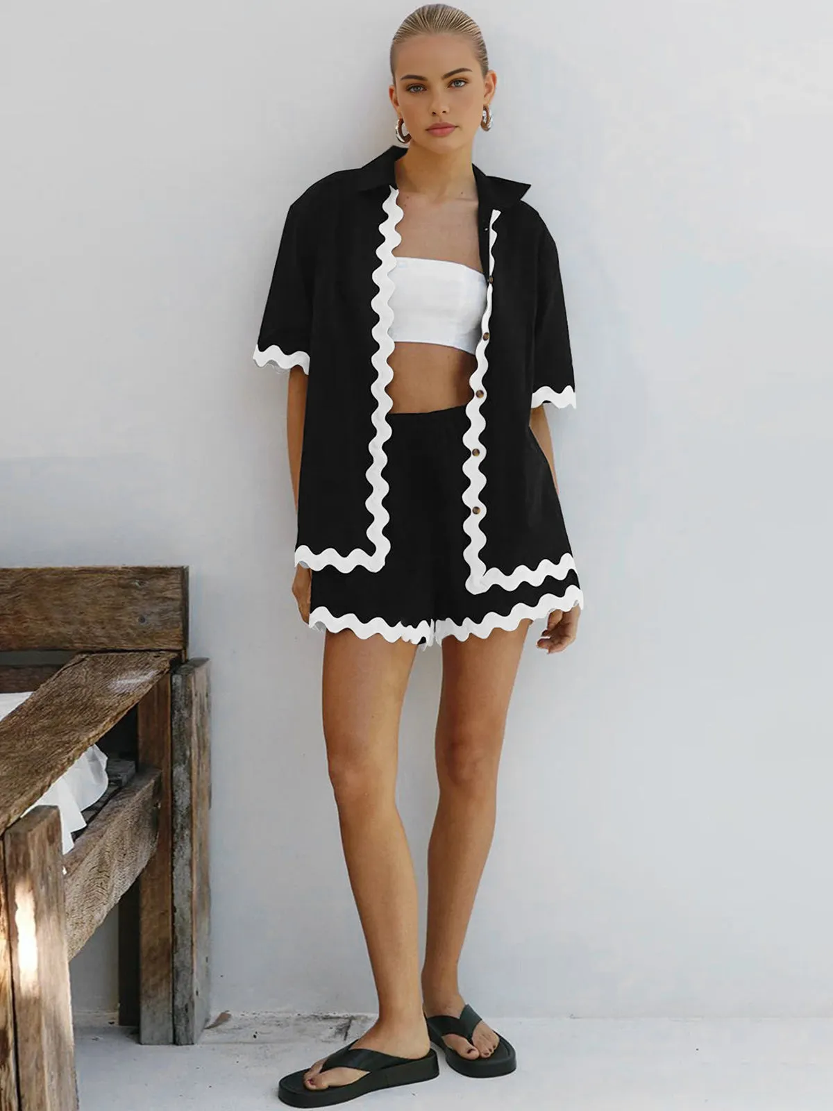 Contrast Trim Graceful Shorts Set