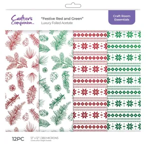 Crafter's Companion Luxury Foiled Acetate Pack Festive Red and Green*