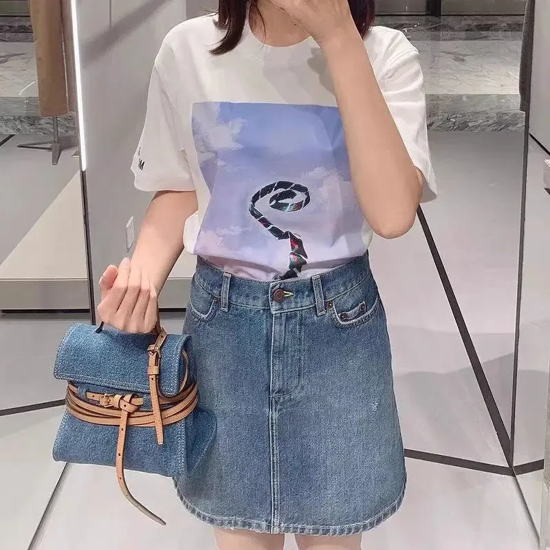 Crossbody Jean Handle With PU Tie Hand Bag