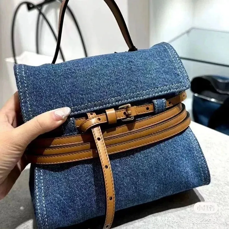 Crossbody Jean Handle With PU Tie Hand Bag