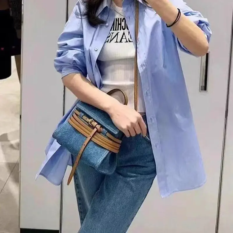 Crossbody Jean Handle With PU Tie Hand Bag