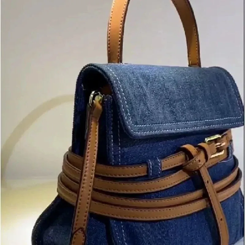 Crossbody Jean Handle With PU Tie Hand Bag