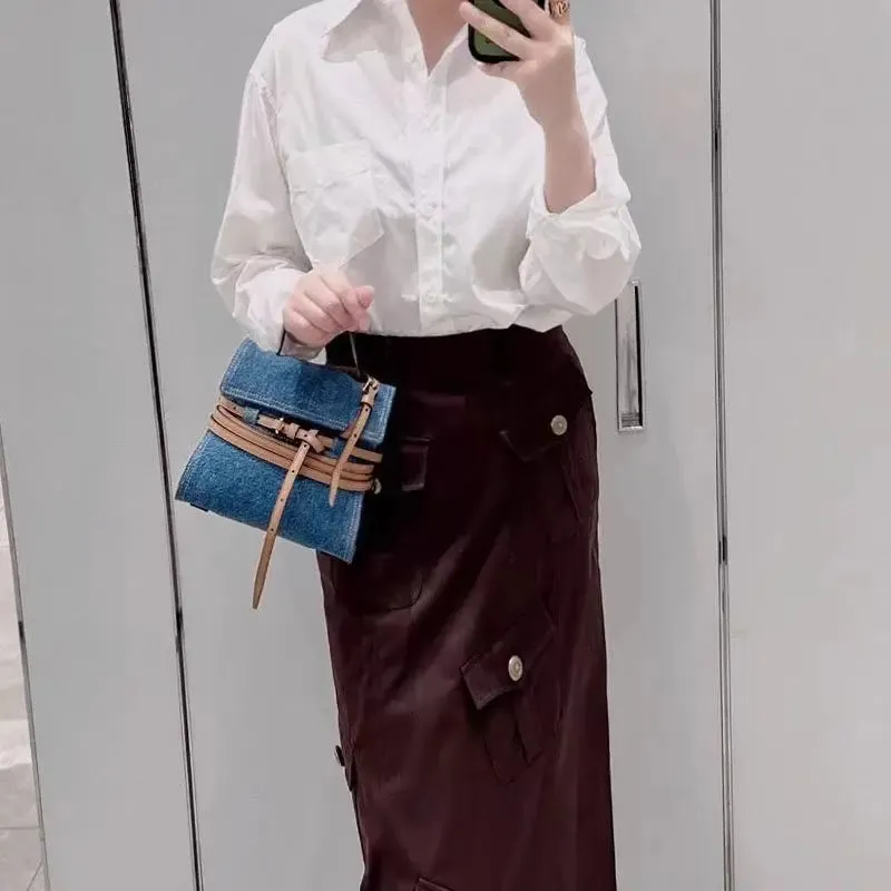Crossbody Jean Handle With PU Tie Hand Bag