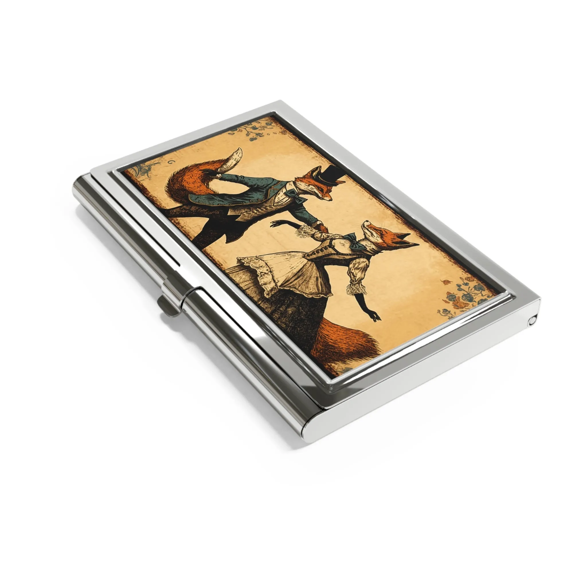 Dancing Red Fox Couple Business Card Holder