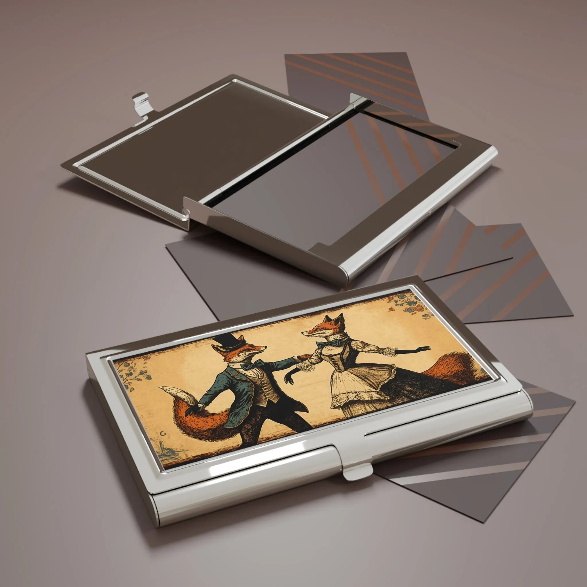 Dancing Red Fox Couple Business Card Holder