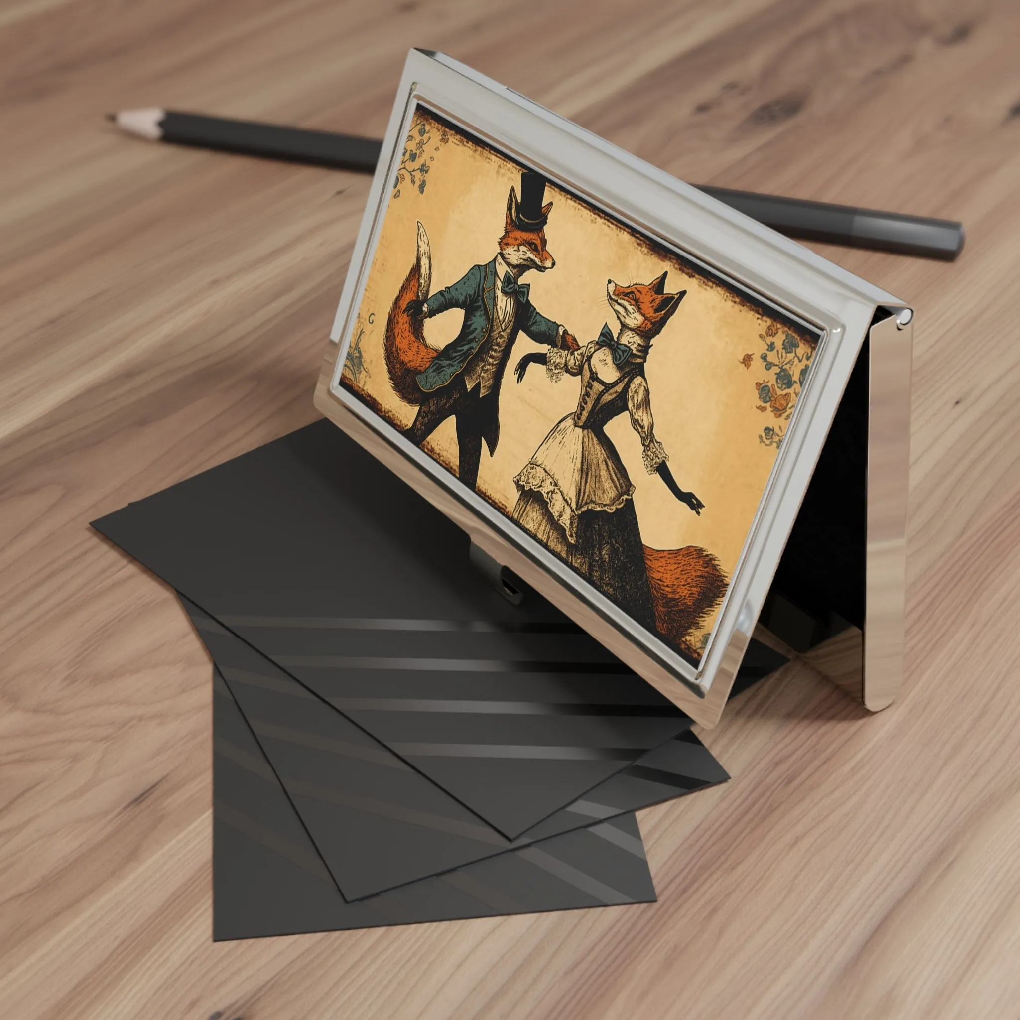 Dancing Red Fox Couple Business Card Holder