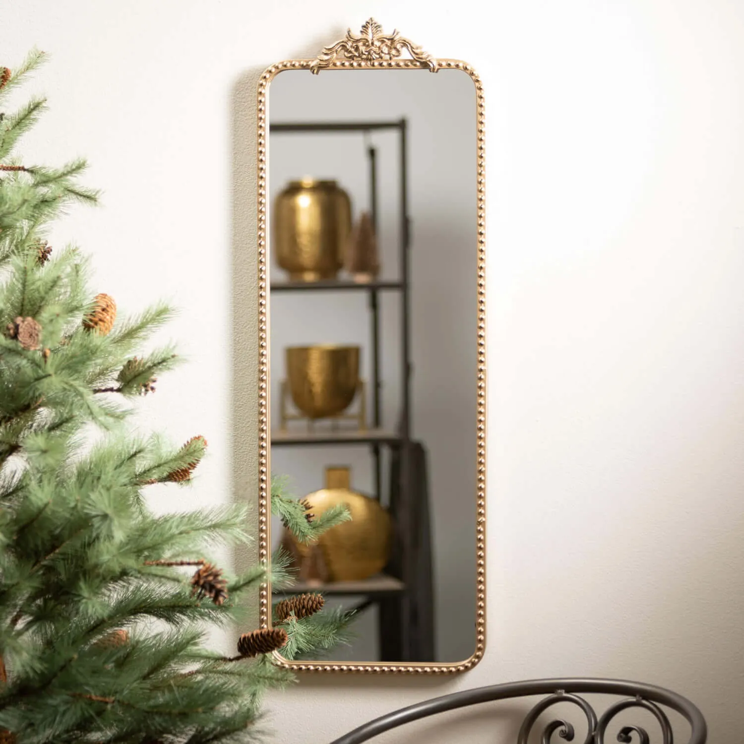 Elongated Gold Trimmed Mirror