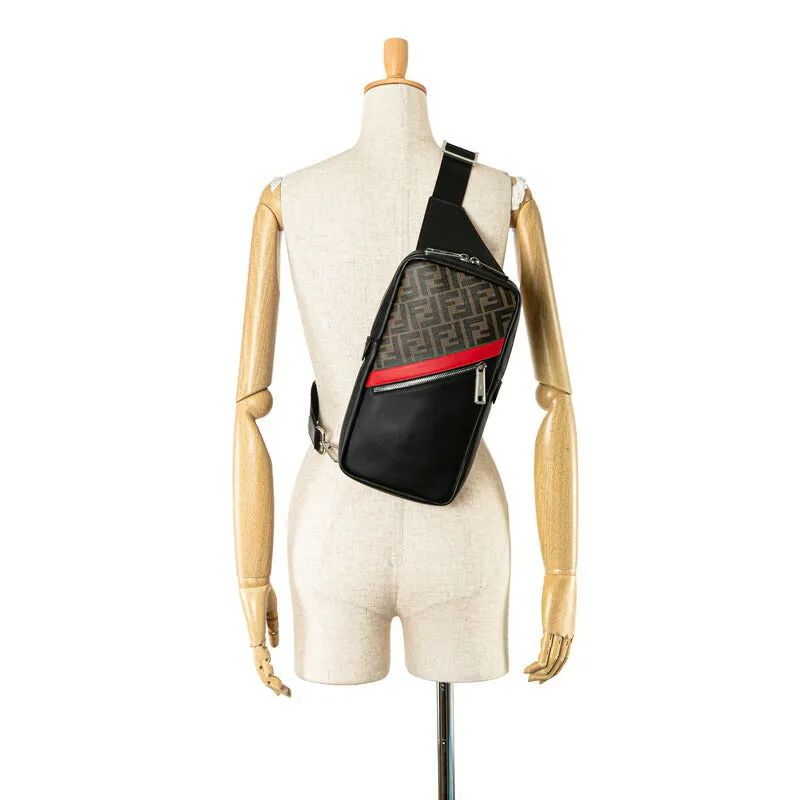 Fendi Zucca Body Waist Bag 7VZ033 Black Brown PVC Leather