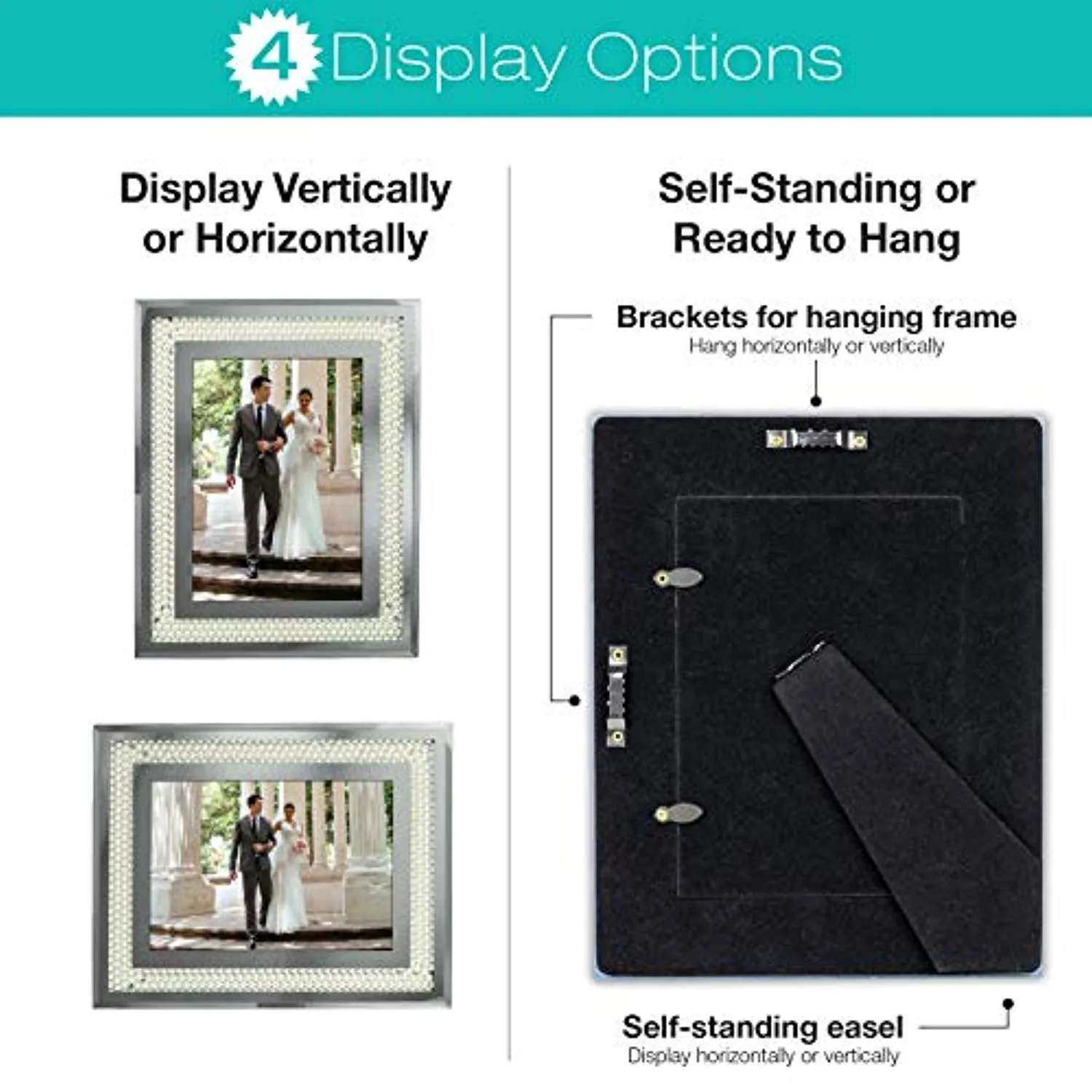 Glass Mirror Picture Photo Frame with Accent Pearl Border