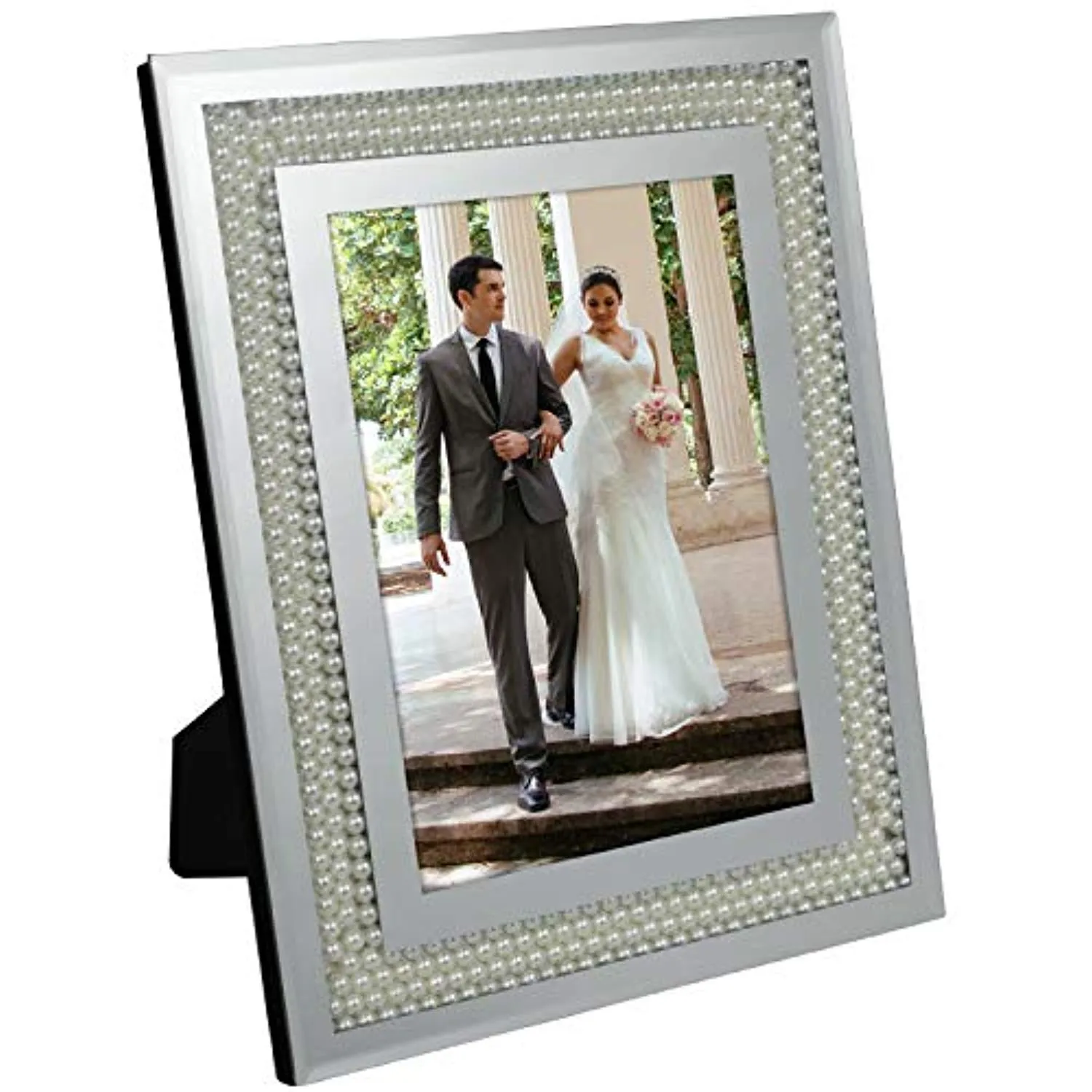 Glass Mirror Picture Photo Frame with Accent Pearl Border