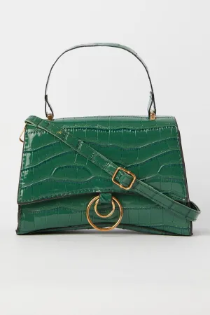Green Croc Top Handle Crossbody Bag
