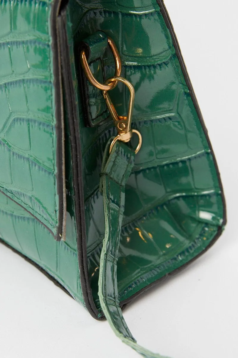 Green Croc Top Handle Crossbody Bag