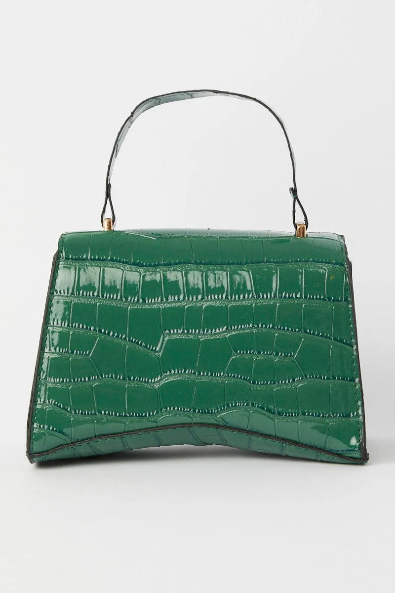 Green Croc Top Handle Crossbody Bag