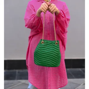 Green leather bucket bag
