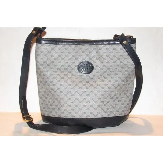 Gucci Navy Micro Guccissima Print on White Leather Bucket Bag