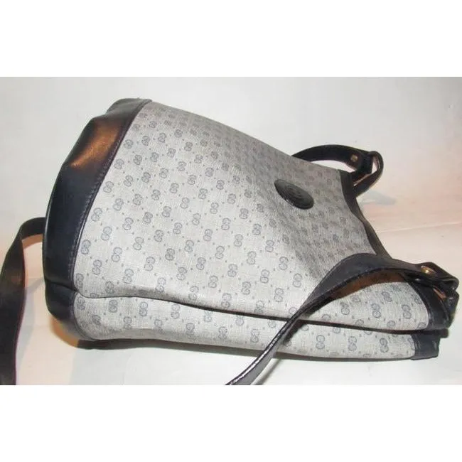 Gucci Navy Micro Guccissima Print on White Leather Bucket Bag