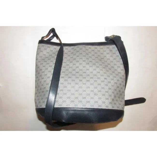 Gucci Navy Micro Guccissima Print on White Leather Bucket Bag