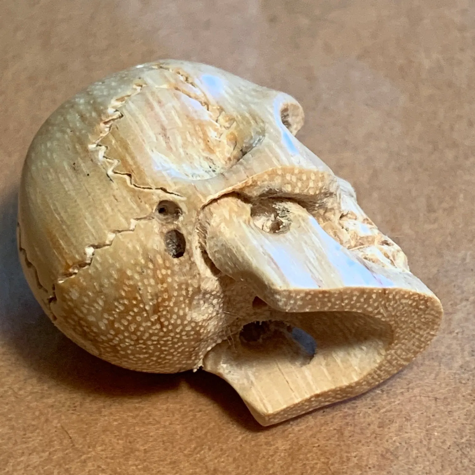 Hand-Carved Wood Skulls, Small
