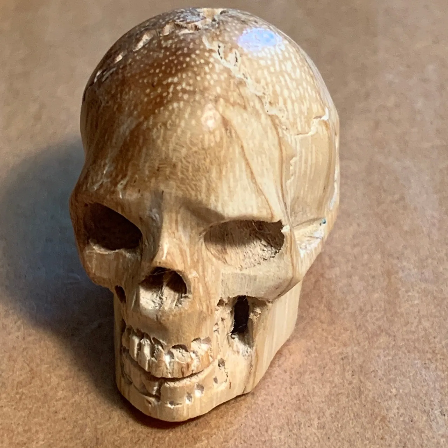 Hand-Carved Wood Skulls, Small