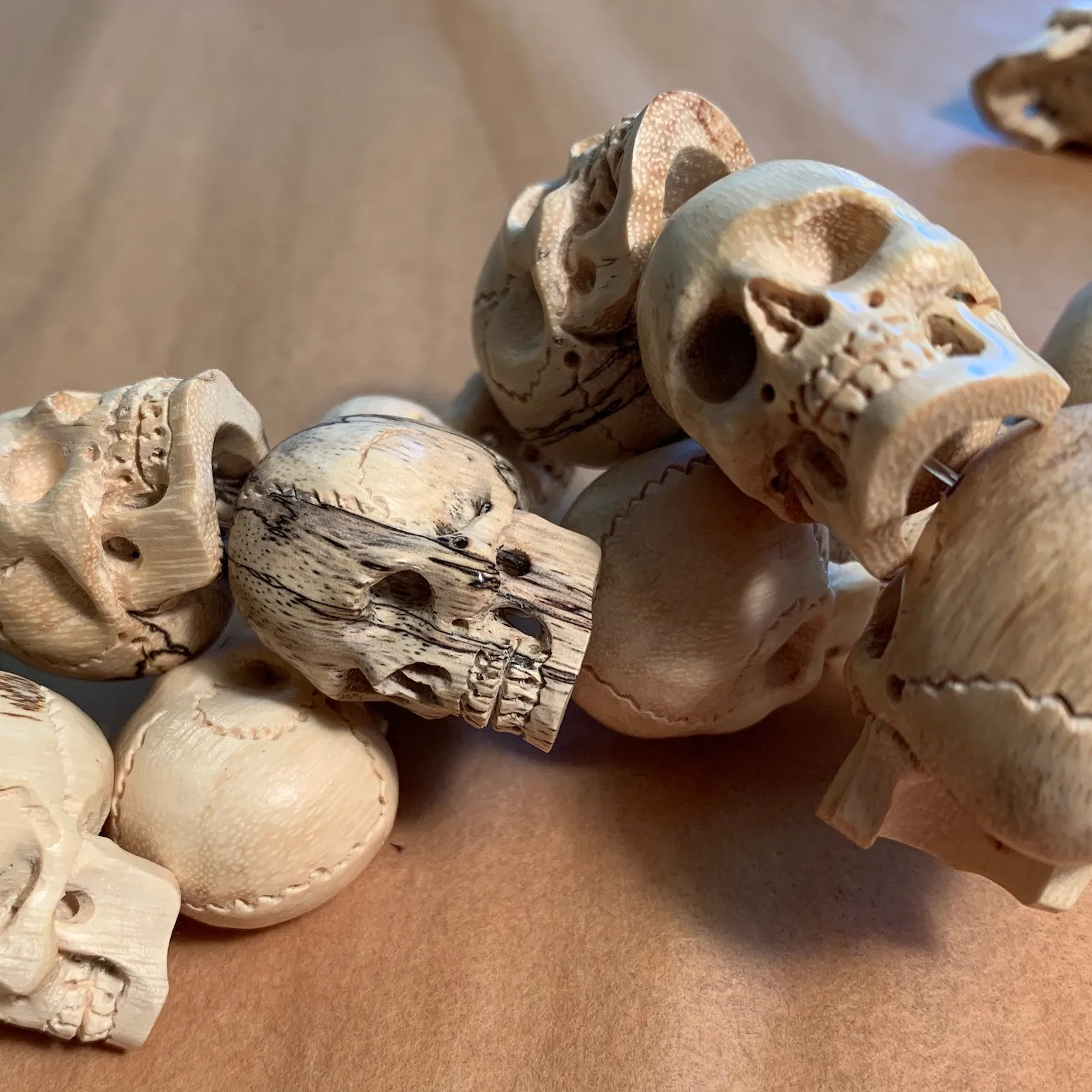 Hand-Carved Wood Skulls, Small