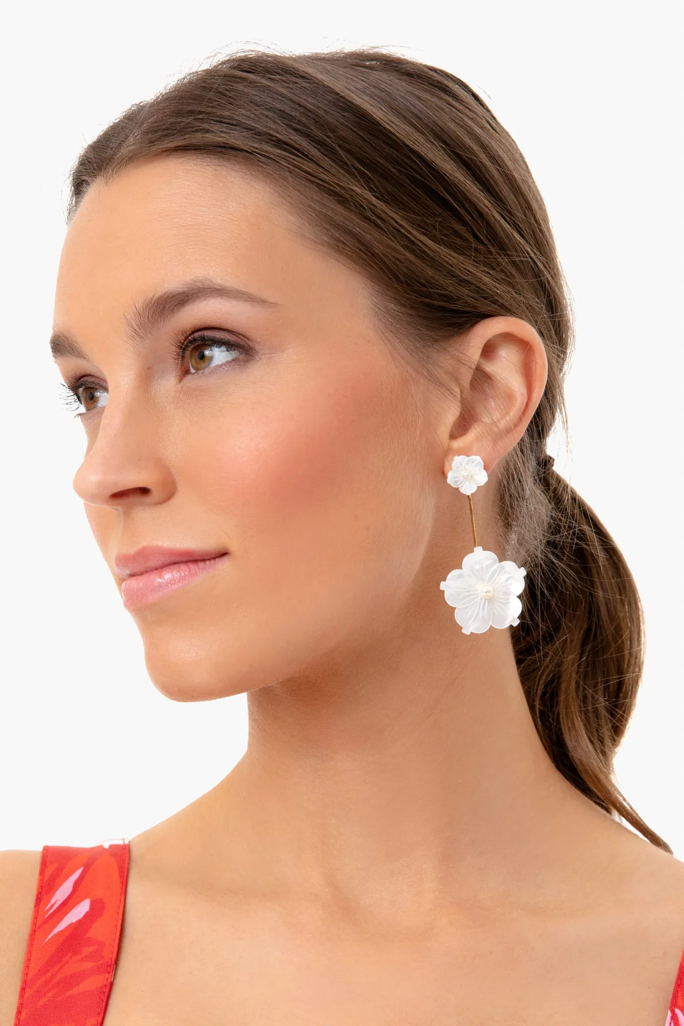 Mother Of Pearl Zinnia Flower Earrings