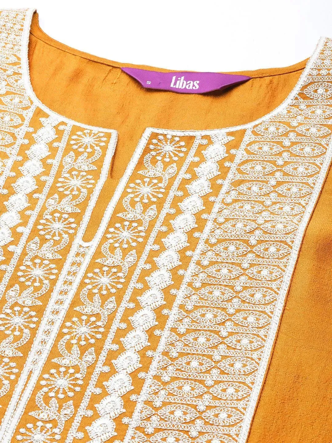 Mustard Yoke Design Silk Straight Kurta