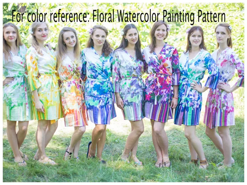 Orange Charming Collars Style Caftan in Floral Watercolor Painting Pattern